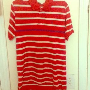 Red white and blue polo shirt. Rep your state.